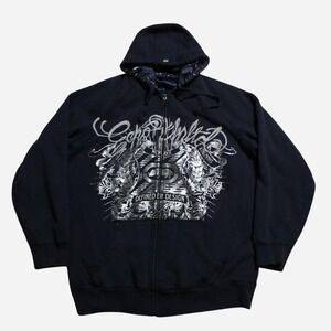 Mens Y2K 2000s Ecko Unltd. Grunge Streetwear Skater Reversible Zip-up Hoodie